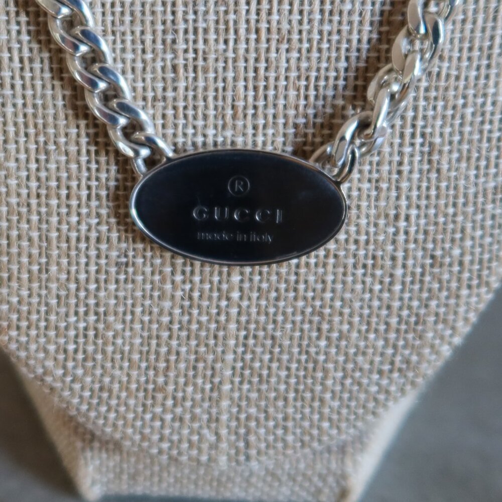 Authentic GUCCI curb chain & Gucci tag sterling silver necklace stamped $800+ - Picture 3 of 16